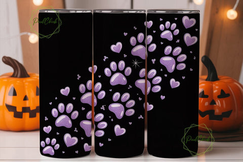 Glitter Paw Print Hearts 20oz Tumbler Sublimation PixelChick 