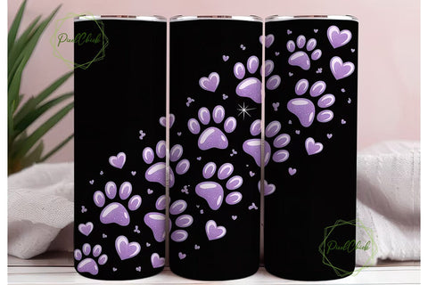 Glitter Paw Print Hearts 20oz Tumbler Sublimation PixelChick 