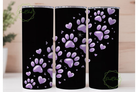 Glitter Paw Print Hearts 20oz Tumbler Sublimation PixelChick 