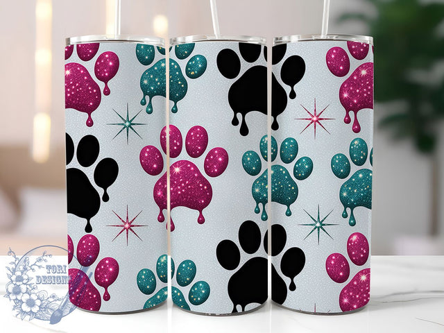 Glitter Paw Print Tumbler, Dog Lover, Pet Print, Sparkle Design, Cute Animal, 20Oz Tumbler, Sublimation Wrap Sublimation ToriDesigns 