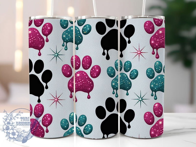 Glitter Paw Print Tumbler, Dog Lover, Pet Print, Sparkle Design, Cute Animal, 20Oz Tumbler, Sublimation Wrap Sublimation ToriDesigns 