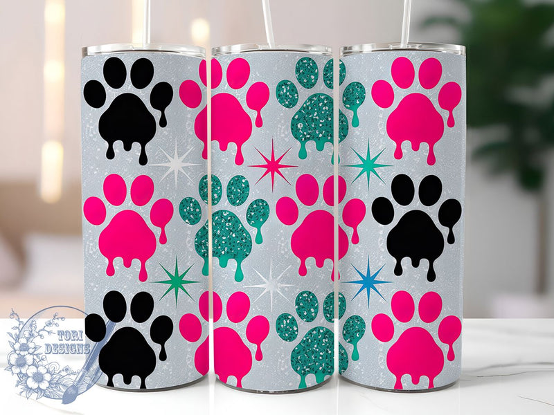 Glitter Paw Print Tumbler, Dog Lover, Pet Print, Sparkle Design, Cute Animal, 20Oz Tumbler, Sublimation Wrap Sublimation ToriDesigns 