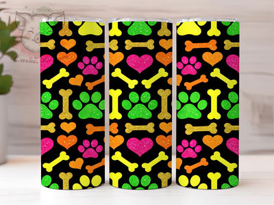 Glitter Paw Prints 20oz Tumbler, Glitter Pattern, Paw Prints, Dog Bones, Heart Motif, Skinny Tumbler, Sublimation PNG Sublimation Lara' s Designs 