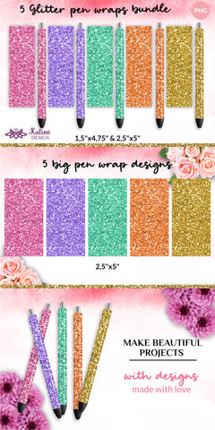 Glitter pen wrap epoxy pen wrap sublimation designs bundle. Waterslide printing Small and Big. Sublimation KatineDesign 