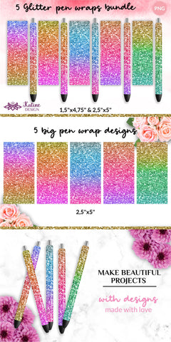 Glitter pen wrap with gradient ombre epoxy pen wrap sublimation designs bundle. Waterslide printing Small and Big. Sublimation KatineDesign 