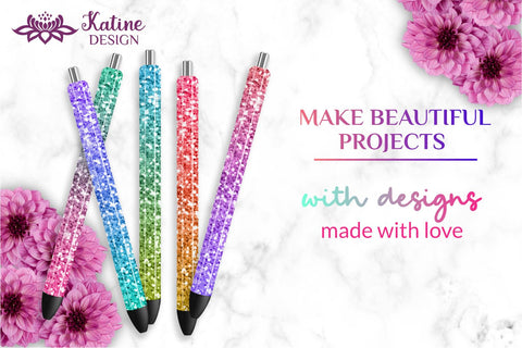 Glitter pen wrap with gradient ombre epoxy pen wrap sublimation designs bundle. Waterslide printing Small and Big. Sublimation KatineDesign 