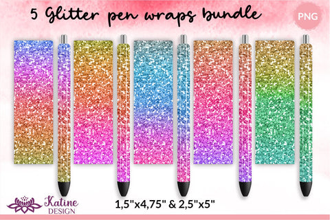 Glitter pen wrap with gradient ombre epoxy pen wrap sublimation designs bundle. Waterslide printing Small and Big. Sublimation KatineDesign 