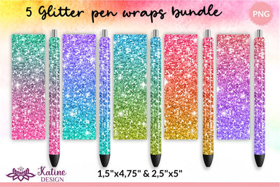 Glitter pen wrap with gradient ombre epoxy pen wrap sublimation designs bundle. Waterslide printing Small and Big. Sublimation KatineDesign 