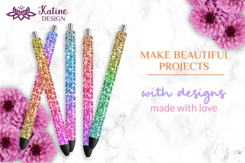 Glitter pen wrap with gradient ombre epoxy pen wrap sublimation designs bundle. Waterslide printing Small and Big. Sublimation KatineDesign 