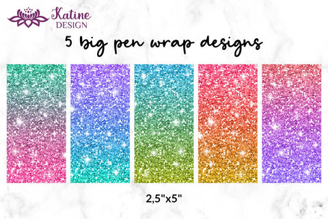 Glitter pen wrap with gradient ombre epoxy pen wrap sublimation designs bundle. Waterslide printing Small and Big. Sublimation KatineDesign 