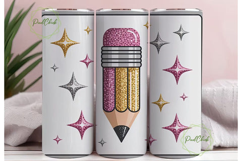 Glitter Pencil 20oz Tumbler Wrap Sublimation PixelChick 
