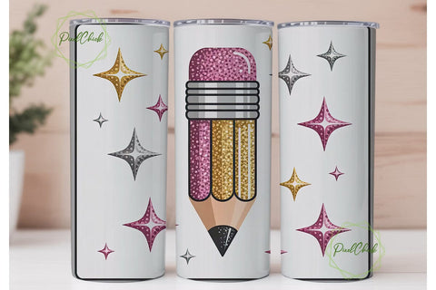 Glitter Pencil 20oz Tumbler Wrap Sublimation PixelChick 