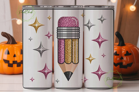 Glitter Pencil 20oz Tumbler Wrap Sublimation PixelChick 