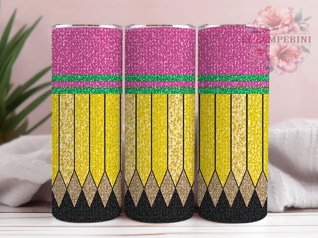 Glitter Pencil Teacher Back To School Tumbler, Glitter Teacher Tumbler Design, Seamless School Tumbler Wrap, 20oz Skinny Tumbler Sublimation, Back To School Tumbler Design Sublimation Li Zamperini 