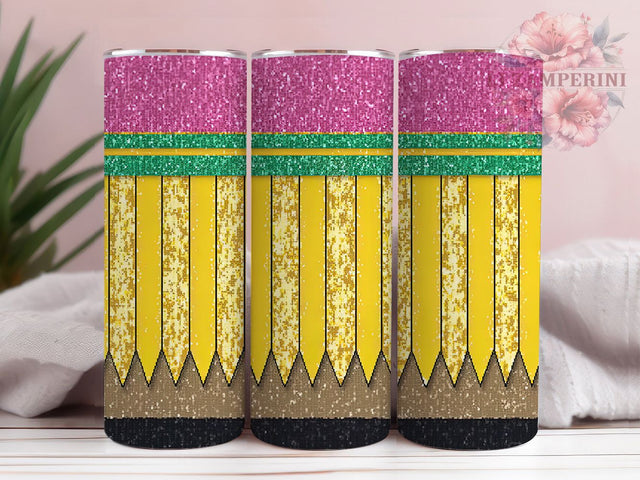 Glitter Pencil Teacher Back To School Tumbler, Glitter Teacher Tumbler Design, Seamless School Tumbler Wrap, 20oz Skinny Tumbler Sublimation, Back To School Tumbler Design Sublimation Li Zamperini 