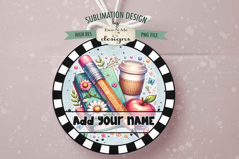 Glitter Pencil - Teacher Round Sublimation Design | Door Round PNG Sublimation Ewe-N-Me Designs 