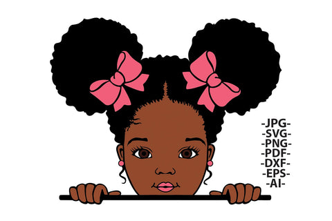 Glitter Pink Bow Black Girl SVG Peeking Afro Puff PNG DXF EPS PDF JPG AI Clipart for Sublimation Cricut Black Princess Design SVG 1uniqueminute 
