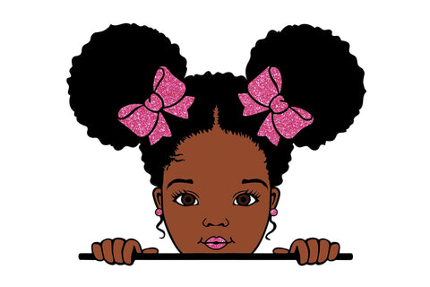 Glitter Pink Bow Black Girl SVG Peeking Afro Puff PNG DXF EPS PDF JPG AI Clipart for Sublimation Cricut Black Princess Design SVG 1uniqueminute 