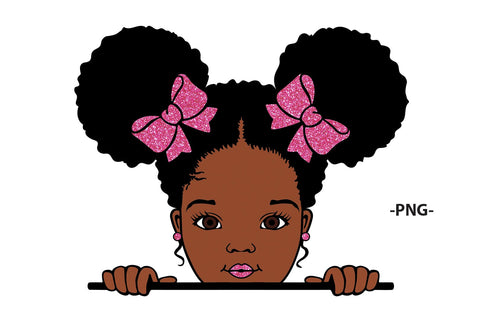 Glitter Pink Bow Black Girl SVG Peeking Afro Puff PNG DXF EPS PDF JPG AI Clipart for Sublimation Cricut Black Princess Design SVG 1uniqueminute 