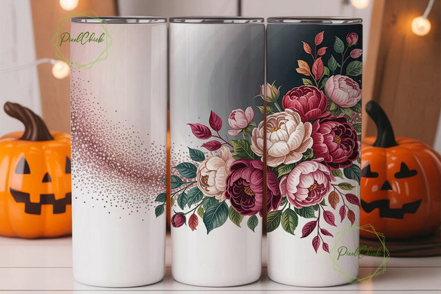 Glitter Pink Floral 20oz Tumbler Wrap Sublimation PixelChick 