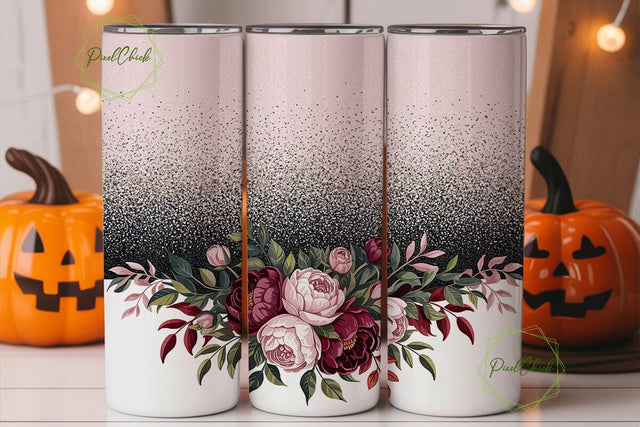 Glitter Pink Floral 20oz Tumbler Wrap Sublimation PixelChick 