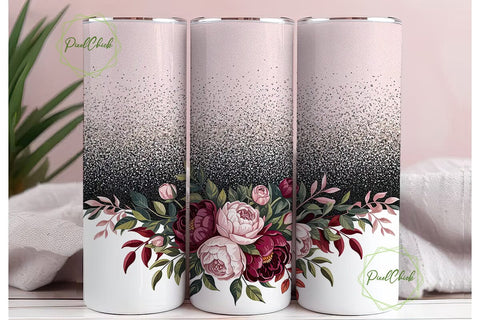 Glitter Pink Floral 20oz Tumbler Wrap Sublimation PixelChick 
