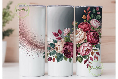 Glitter Pink Floral 20oz Tumbler Wrap Sublimation PixelChick 