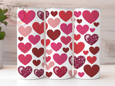 Glitter Pink Hearts Tumbler, Seamless Pink Hearts Wrap, Romantic Glitter Cup, 20oz Sublimation Wrap, Stylish Valentine Design Tumbler, Artistic Glitter Heart Cup, Sparkly Love Theme Wrap Sublimation Lara' s Designs 