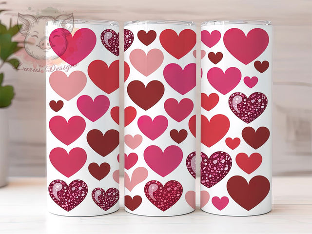Glitter Pink Hearts Tumbler, Seamless Pink Hearts Wrap, Romantic Glitter Cup, 20oz Sublimation Wrap, Stylish Valentine Design Tumbler, Artistic Glitter Heart Cup, Sparkly Love Theme Wrap Sublimation Lara' s Designs 