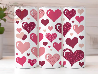 Glitter Pink Hearts Tumbler, Seamless Pink Hearts Wrap, Romantic Glitter Cup, 20oz Sublimation Wrap, Stylish Valentine Design Tumbler, Artistic Glitter Heart Cup, Sparkly Love Theme Wrap Sublimation Lara' s Designs 