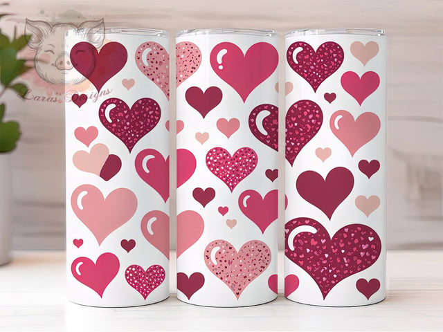 Glitter Pink Hearts Tumbler, Seamless Pink Hearts Wrap, Romantic Glitter Cup, 20oz Sublimation Wrap, Stylish Valentine Design Tumbler, Artistic Glitter Heart Cup, Sparkly Love Theme Wrap Sublimation Lara' s Designs 