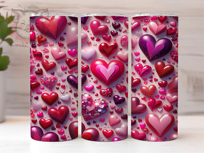 Glitter Pink Hearts Tumbler, Seamless Pink Hearts Wrap, Romantic Glitter Cup, 20oz Sublimation Wrap, Stylish Valentine Design Tumbler, Artistic Glitter Heart Cup, Sparkly Love Theme Wrap Sublimation Lara' s Designs 