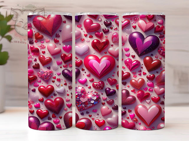 Glitter Pink Hearts Tumbler, Seamless Pink Hearts Wrap, Romantic Glitter Cup, 20oz Sublimation Wrap, Stylish Valentine Design Tumbler, Artistic Glitter Heart Cup, Sparkly Love Theme Wrap Sublimation Lara' s Designs 