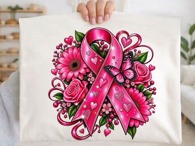 Glitter Pink Ribbon Floral PNG SVG artprintfile 