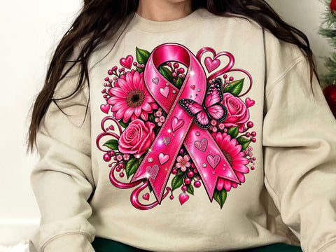 Glitter Pink Ribbon Floral PNG SVG artprintfile 