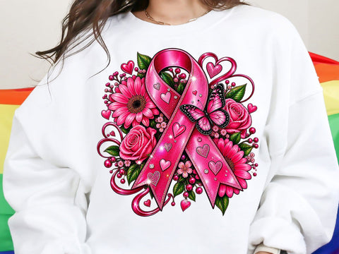 Glitter Pink Ribbon Floral PNG SVG artprintfile 