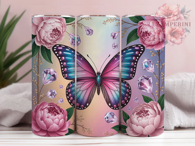 Glitter Pink Teal Butterfly Tumbler, Glitter Wildflower Tumbler, Sparkling Butterfly Wrap, Whimsical Floral Wrap, Artistic Glitter Wrap, Sublimation Design, Trendy Gift Idea Sublimation Li Zamperini 