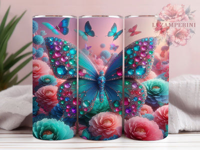 Glitter Pink Teal Butterfly Tumbler, Glitter Wildflower Tumbler, Sparkling Butterfly Wrap, Whimsical Floral Wrap, Artistic Glitter Wrap, Sublimation Design, Trendy Gift Idea Sublimation Li Zamperini 