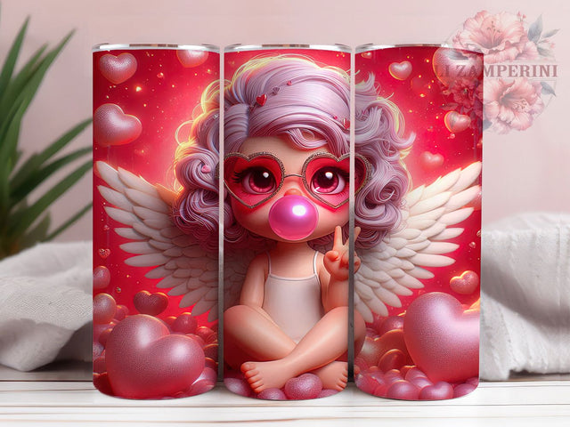 Glitter Preppy Cupid Valentine Tumbler, Preppy Style, Retro Cupid, Blowing Hearts, Sublimation Art, 20oz Tumbler, Valentine Theme Sublimation Li Zamperini 