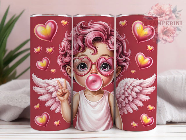 Glitter Preppy Cupid Valentine Tumbler, Preppy Style, Retro Cupid, Blowing Hearts, Sublimation Art, 20oz Tumbler, Valentine Theme Sublimation Li Zamperini 