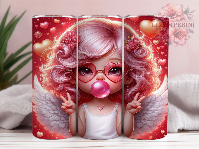 Glitter Preppy Cupid Valentine Tumbler, Preppy Style, Retro Cupid, Blowing Hearts, Sublimation Art, 20oz Tumbler, Valentine Theme Sublimation Li Zamperini 