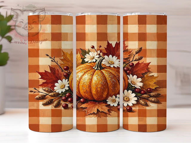 Glitter Pumpkin Autumn Farmhouse 20oz Tumbler, Glitter Pumpkin Motif, Autumn Art Design, Farmhouse Theme, Rustic Accent, Cozy Charm, Sublimation Wrap, 20oz Tumbler Sublimation Lara' s Designs 