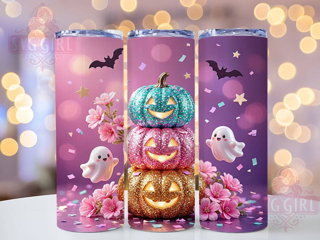 Glitter Pumpkin Ghosts 20oz Tumbler, Pumpkin Ghost Motif, Glitter Art Design, Spooky Cute Theme, Whimsical Accent, Seasonal Charm, Sublimation Wrap, 20oz Tumbler Sublimation SvggirlplusArt 