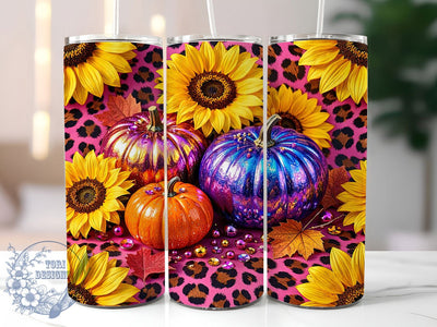 Glitter Pumpkin Leopard 20oz Tumbler, Pumpkin Motif, Glitter Design, Leopard Print, Autumn Theme, Rustic Charm, 20oz Wrap, Sublimation Tumbler Sublimation ToriDesigns 