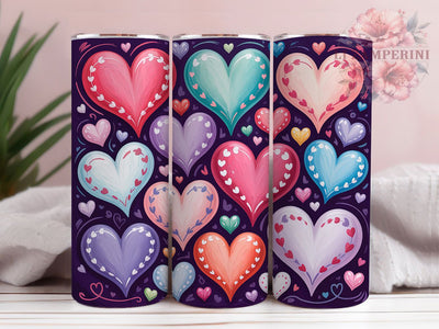 Glitter Purple Hearts Tumbler, Romantic Heart Wrap, Glitter Purple Cup, 20oz Sublimation Wrap, Stylish Heart Design Tumbler, Artistic Purple Love Cup, Valentine Heart Theme Wrap Sublimation Li Zamperini 