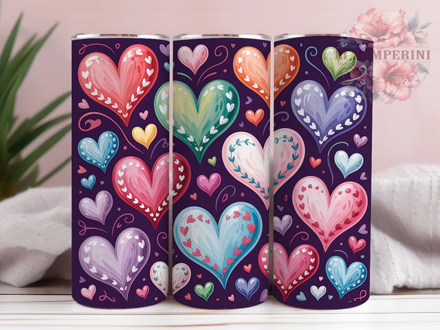 Glitter Purple Hearts Tumbler, Romantic Heart Wrap, Glitter Purple Cup, 20oz Sublimation Wrap, Stylish Heart Design Tumbler, Artistic Purple Love Cup, Valentine Heart Theme Wrap Sublimation Li Zamperini 
