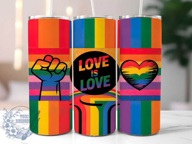 Glitter Rainbow Love Is Love Tumbler, Love Is Love Glitter Cup, Rainbow Glitter Pride Tumbler, Glitter Love Is Love Wrap, LGBTQ Pride Glitter Drinkware, Sublimation Glitter Tumbler Sublimation ToriDesigns 
