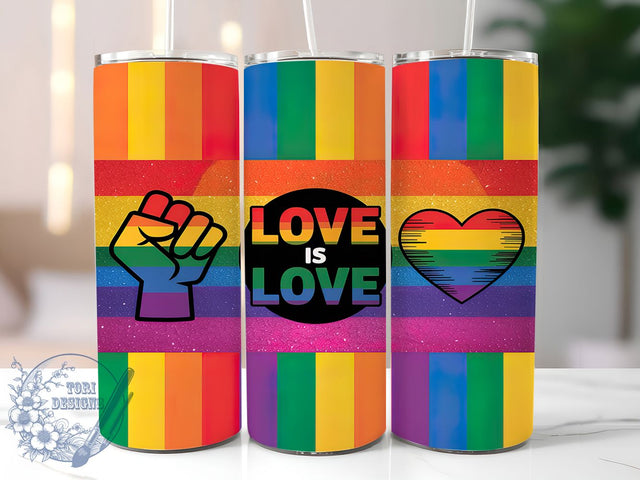 Glitter Rainbow Love Is Love Tumbler, Love Is Love Glitter Cup, Rainbow Glitter Pride Tumbler, Glitter Love Is Love Wrap, LGBTQ Pride Glitter Drinkware, Sublimation Glitter Tumbler Sublimation ToriDesigns 