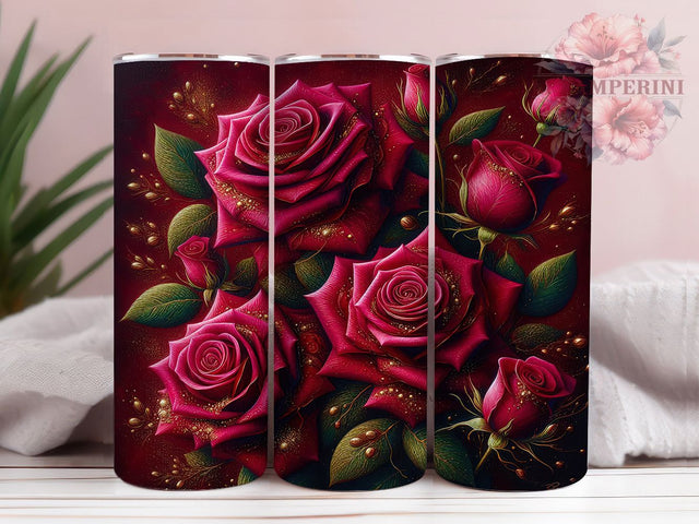 Glitter Rose Floral Elegant Tumbler, Floral Design, Sparkling Pattern, 3D Flower Gift, Glitter Rose Wrap, Romantic Design, Elegant Tumbler Art Sublimation Li Zamperini 