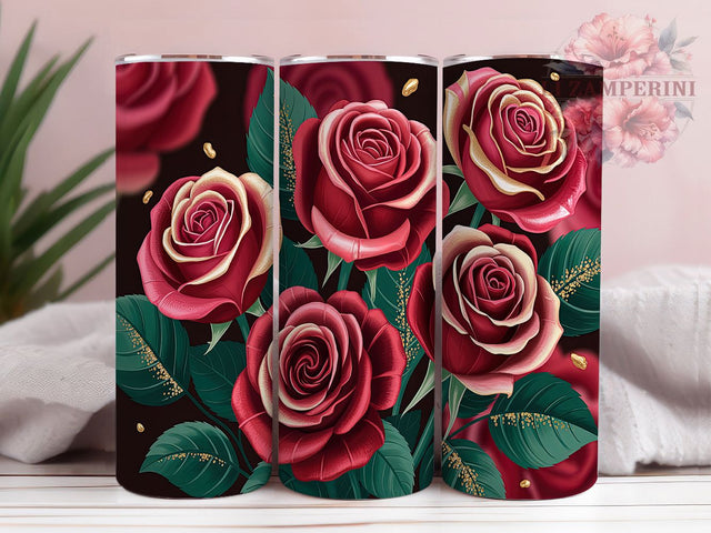 Glitter Rose Floral Elegant Tumbler, Floral Design, Sparkling Pattern, 3D Flower Gift, Glitter Rose Wrap, Romantic Design, Elegant Tumbler Art Sublimation Li Zamperini 